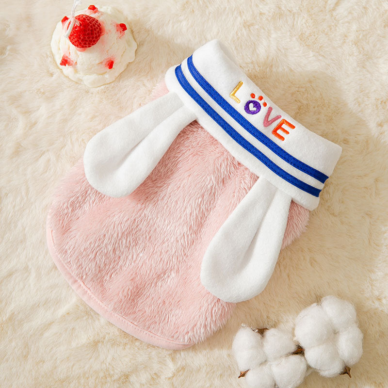 Dog Hoodie Pink Cute Cartoon Bunny Ears Warm Clothes