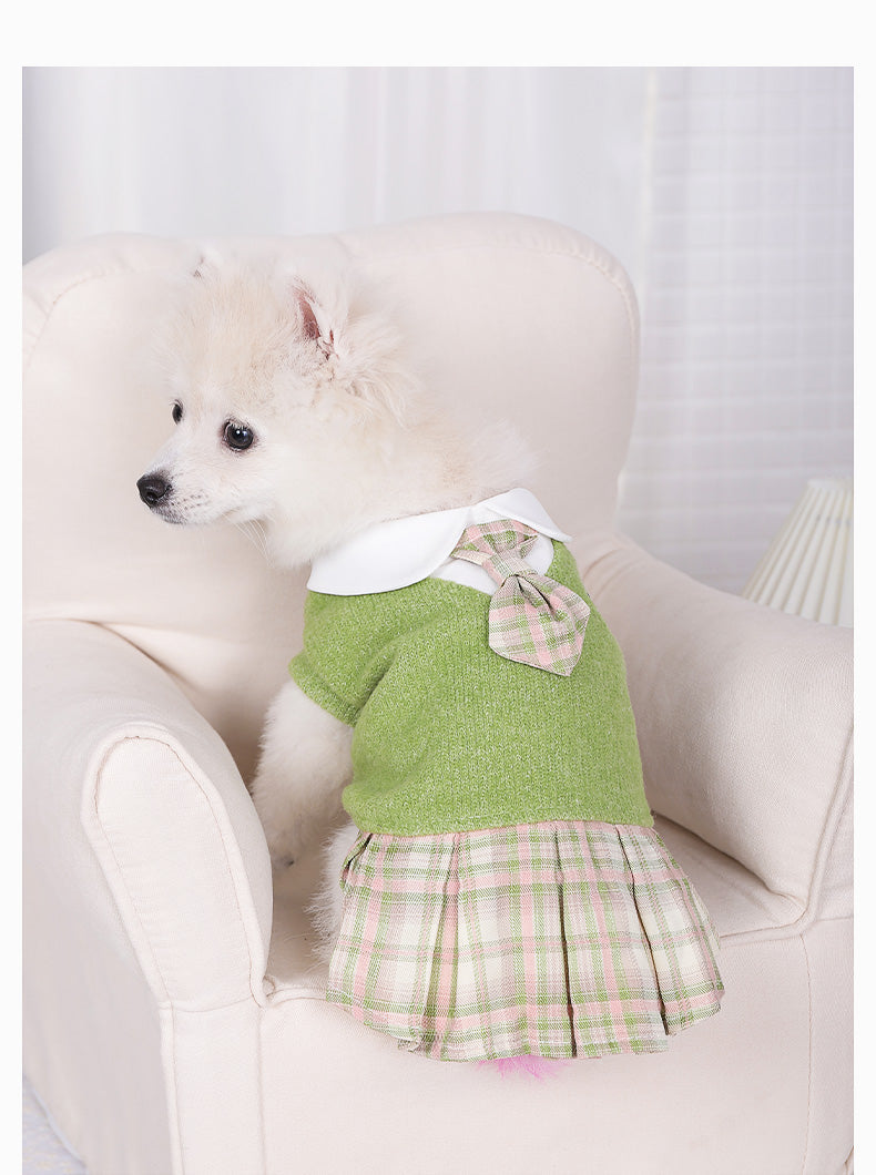 Dress of Dog Cute Warm School Princess Plaid Skirt