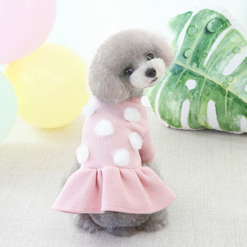 Dress of Dog Red Fur Ball Cute Pet Sweater