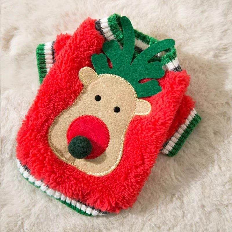 Dog Shirts Christmas Elk Velvet Teddy Bichon Cat Pet Padded Clothes