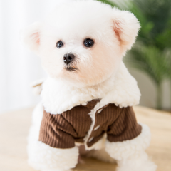 Dog Dress Pet Brown Fur Collar Padded Winter Coat