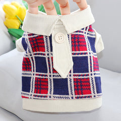 Dog Shirts Blue Plaid Lapel Dog Tops