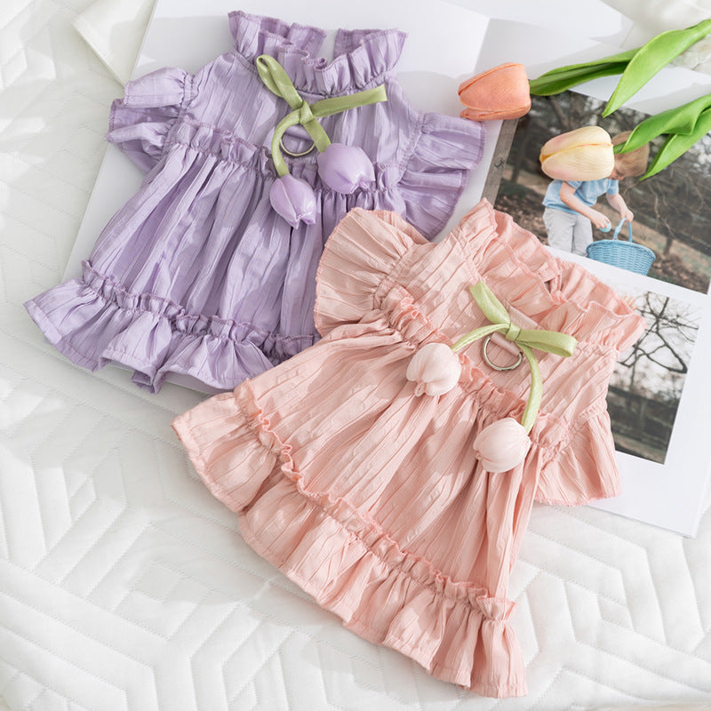 Pink Ruffle Dog Dress with Cute Bow