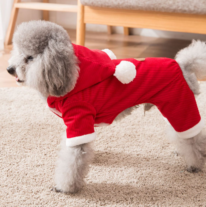 Dog Hoodie Red Winter Christmas  Cotton Jumpsuit