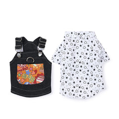 Cute Denim Overall Dog Outfit with Star Print Shirt