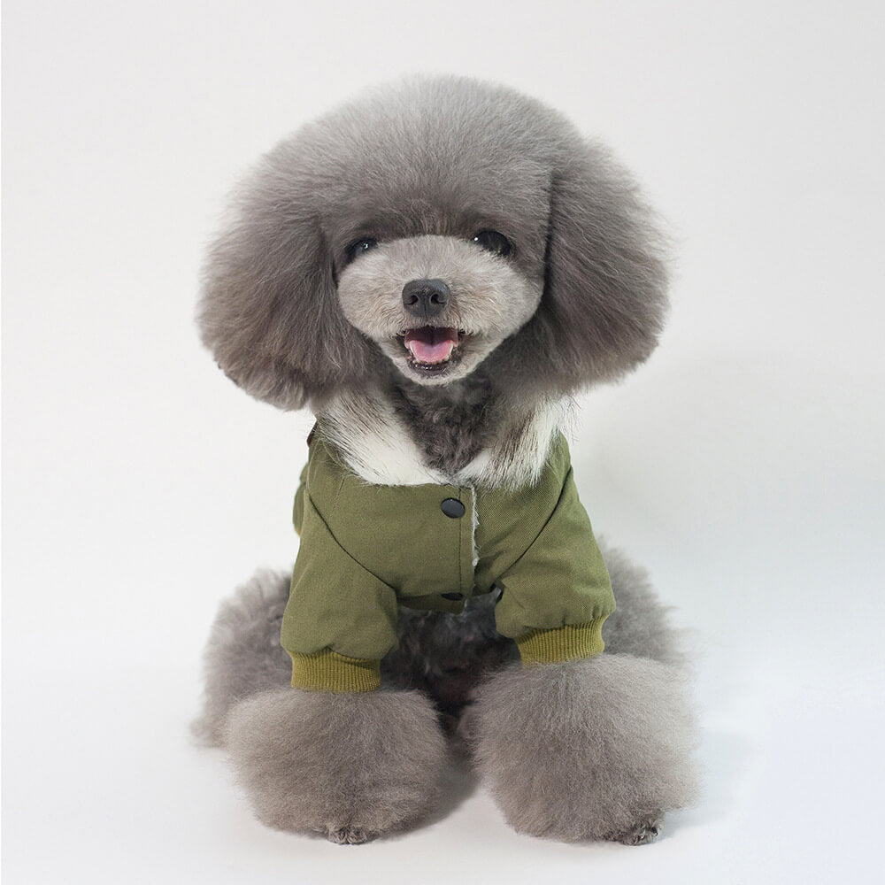 Dog Hoodie Autumn and Winter Cotton Army Green Cotton Clothes with Hats