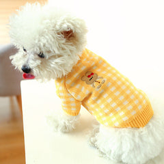 Dog Shirts Yellow Plaid Round Neck Pet Bunny Sweater