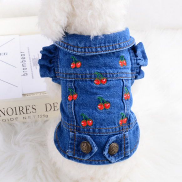 Dog Dresses Princess Strawberry Denim Vest Autumn