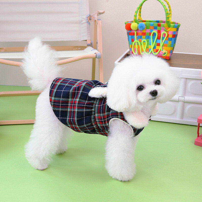 Dog Dress Cute Lady Red Plaid Cotton Top