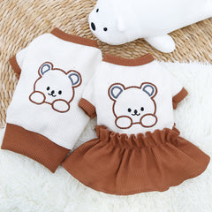 Dog Dress Cute Bear Print Skirt for Couples with Base Layers