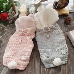 Dog Hoodie Pink Teddy Winter Lovely Pet  Bow  Jumpsuit