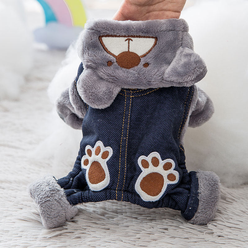 Dog Hoodie Grey Paw New Year's Winter Coat  Jumpsuit