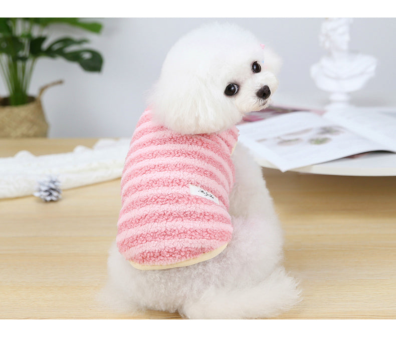 Dog Shirts Stripe Winter Pet Lamb wool Vest