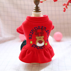 Dress of Dog Red Christmas Dog Warm Deer Dress