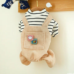 Dog Hoodie Stripe Autumn Corduroy Teddy Bichon Overalls