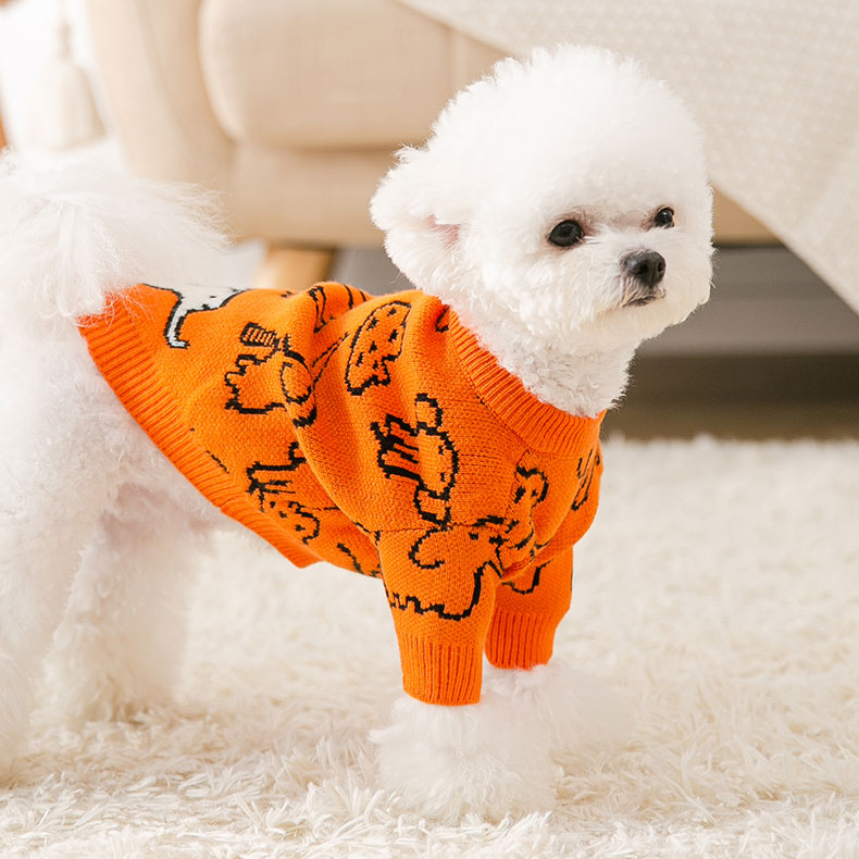 Dog Shirts Orange Pet Warm Tops Sweater