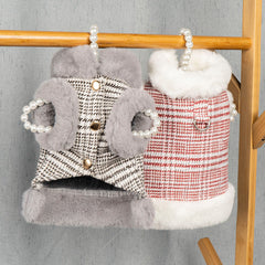 Dog Hoodie Grey Fur Plaid Cute Warm Vest Coats