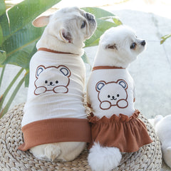 Dog Dress Cute Bear Print Skirt for Couples with Base Layers