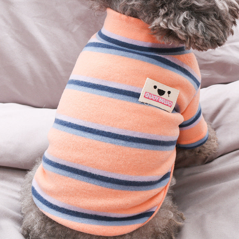 Dog Shirts Winter Velvet Teddy Stripe Bottoming Tops