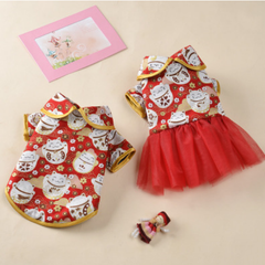 Dog Dresses Lucky Cat Elk New Year Christmas Tops