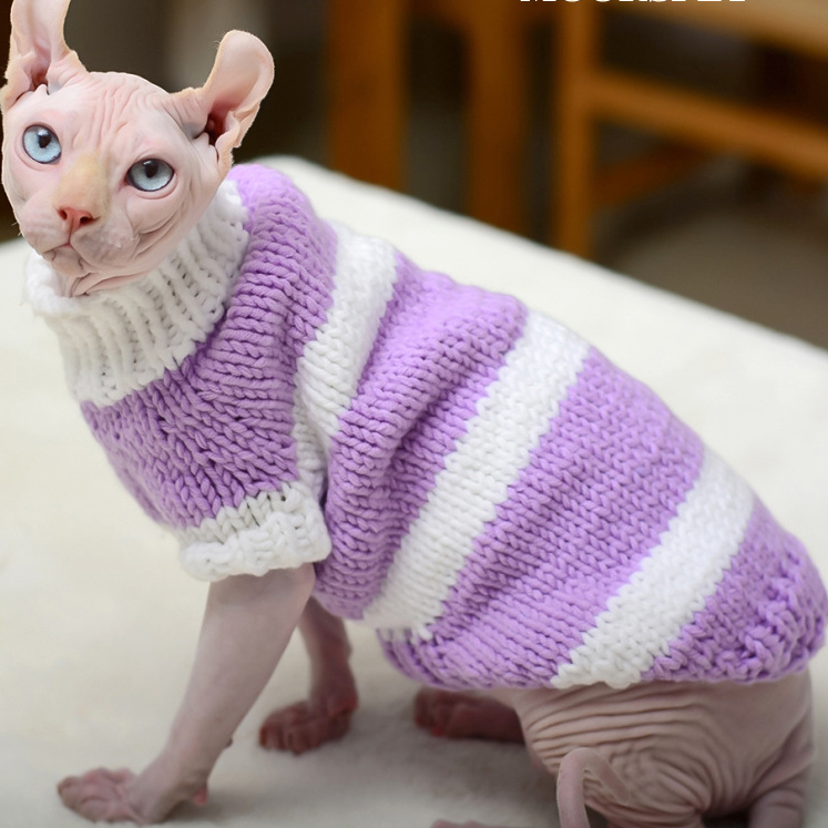 Cat Shirts Purple Stripe Warm Christmas Pet Sweater