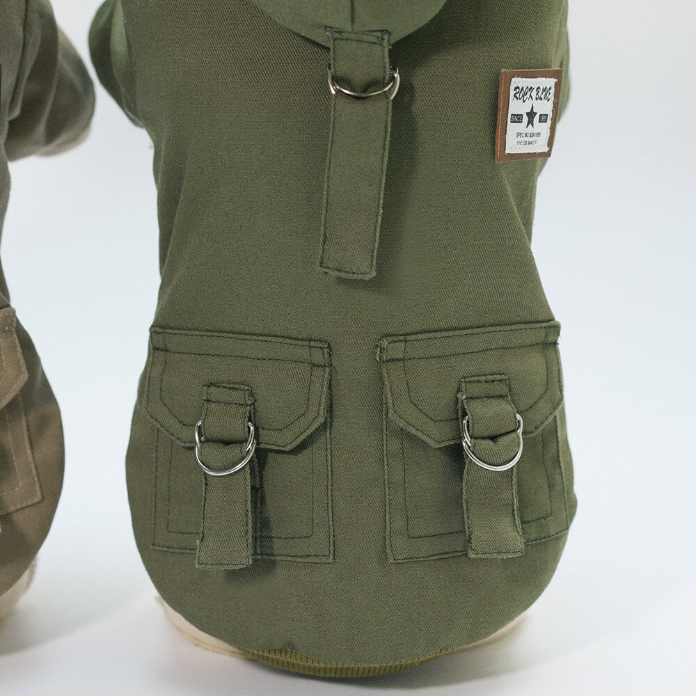 Dog Hoodie Autumn and Winter Cotton Army Green Cotton Clothes with Hats