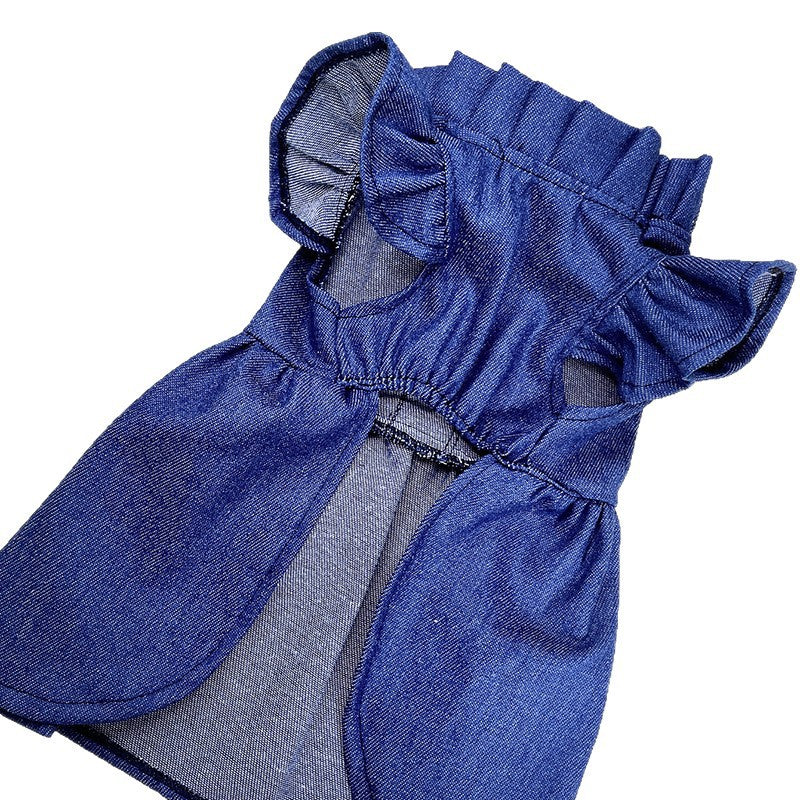 Denim Dog Dress with Ruffles and Button Detail