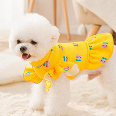 Dog Dress Yellow Flower Print Cat Princess  Pet Skirt