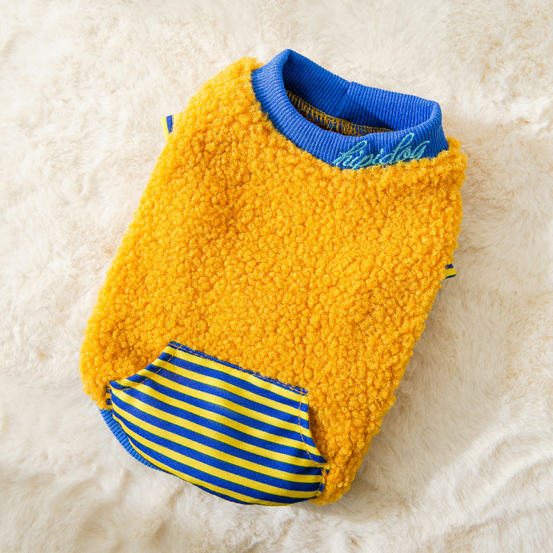 Dog Hoodie Yellow Stripe Fleece Dog Clothes