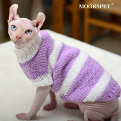 Cat Shirts Purple Stripe Warm Christmas Pet Sweater