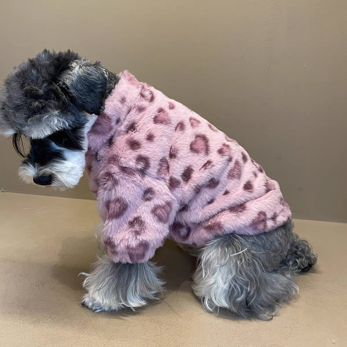 Dog Shirts  Cute Fall/Winter Schnauzer French Bichon Teddy Pink Leopard Print Fur Coat