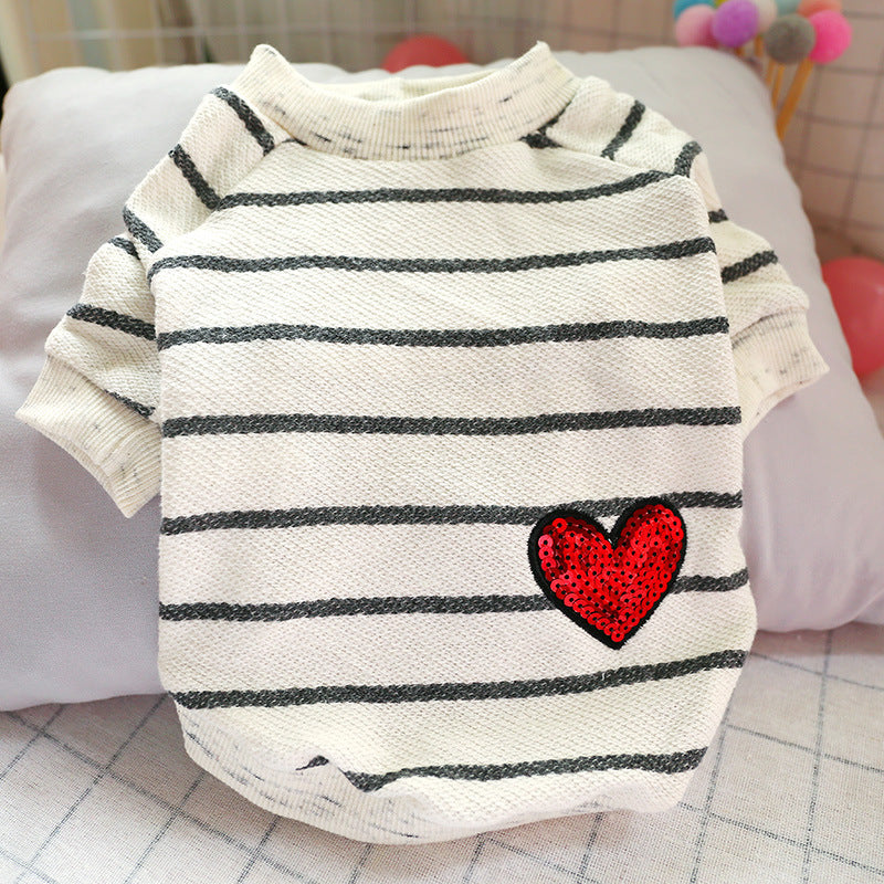 Dog Shirts White Stripe Heart Pet Tops