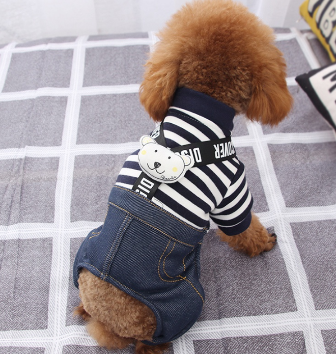 Dog Shirts Pet  Pink Stripes Bear Letters Jumpsuit