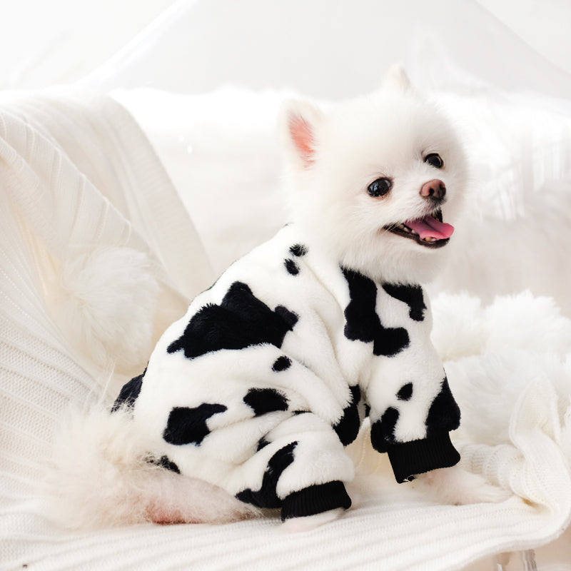 Dog Jumpsuit White Cow Winter Velvet Pet