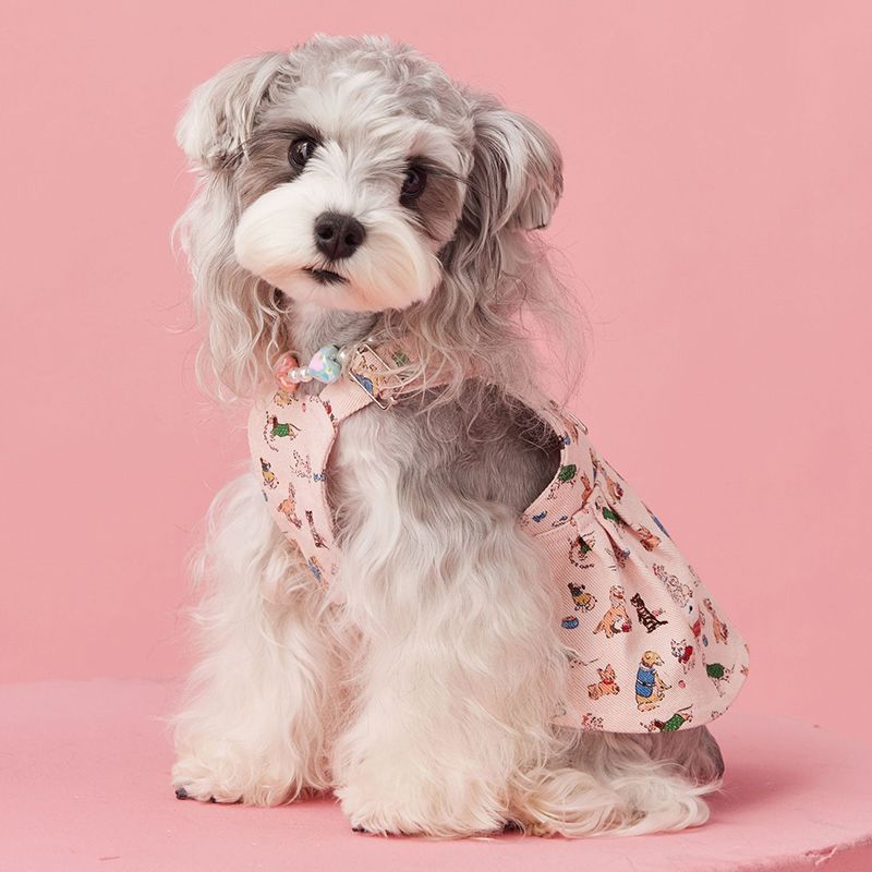 The puppy's removable leash-style denim skirt