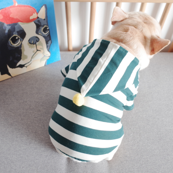 Dog Hoodie Stretch Striped  Buldog