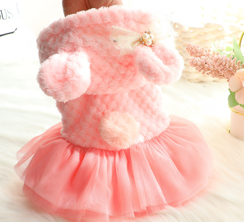 Dog Dress Pet Padded Jacket Soft Cute Bear Puff Skirt