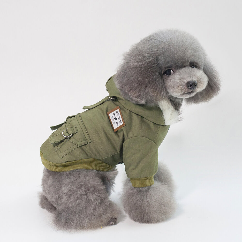 Dog Hoodie Autumn and Winter Cotton Army Green Cotton Clothes with Hats