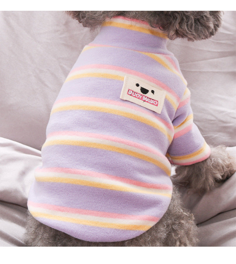 Dog Shirts Winter Velvet Teddy Stripe Bottoming Tops