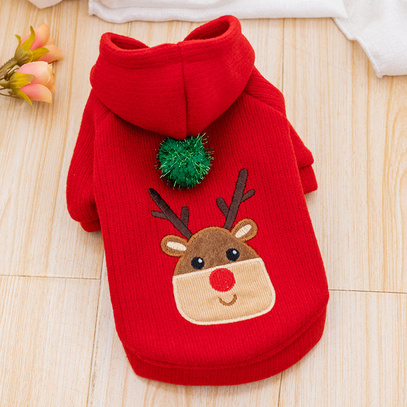 Dog Hoodie Red Christmas Elk Pet Button Hoodie Tops