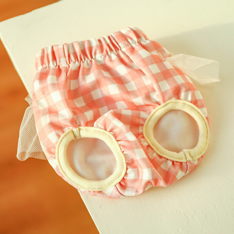 Dog Dresses for Small Dogs Plaid Anti-harassment Yarn Menstrual Pants