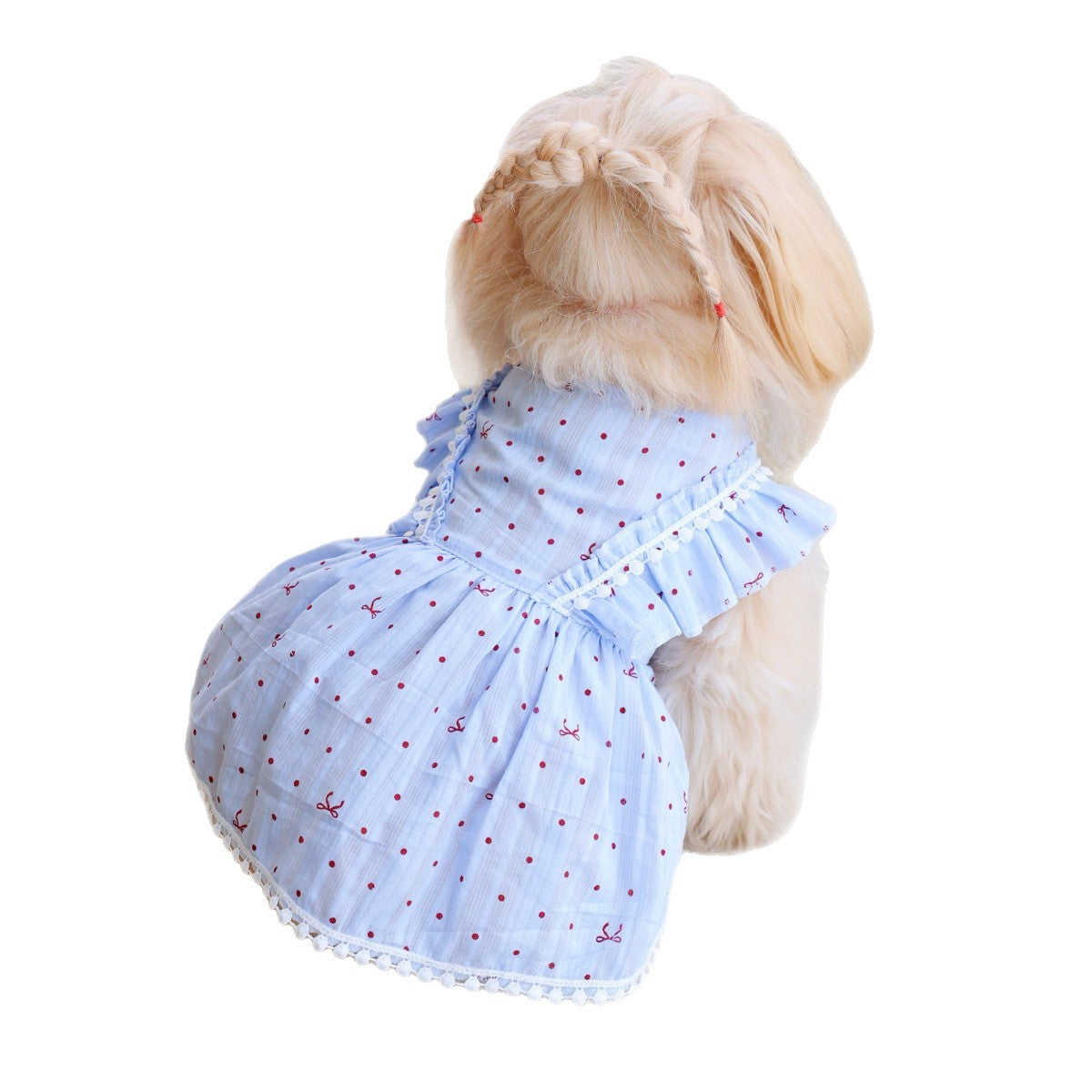 Blue Polka Dot Dog Dress with Ruffles