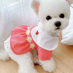 Dog Dress Pet  Plaid Ladybug Print Skirt