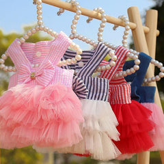 Dog Dress Striped Suspender Lovely Mesh Skirt