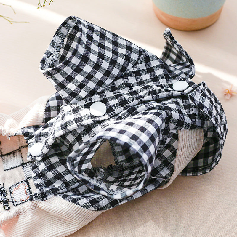 Pet Cute Casual Bear Checkerboard Dog Jumpsuit