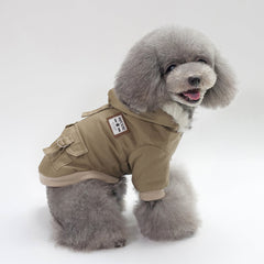 Dog Hoodie Autumn and Winter Cotton Army Green Cotton Clothes with Hats