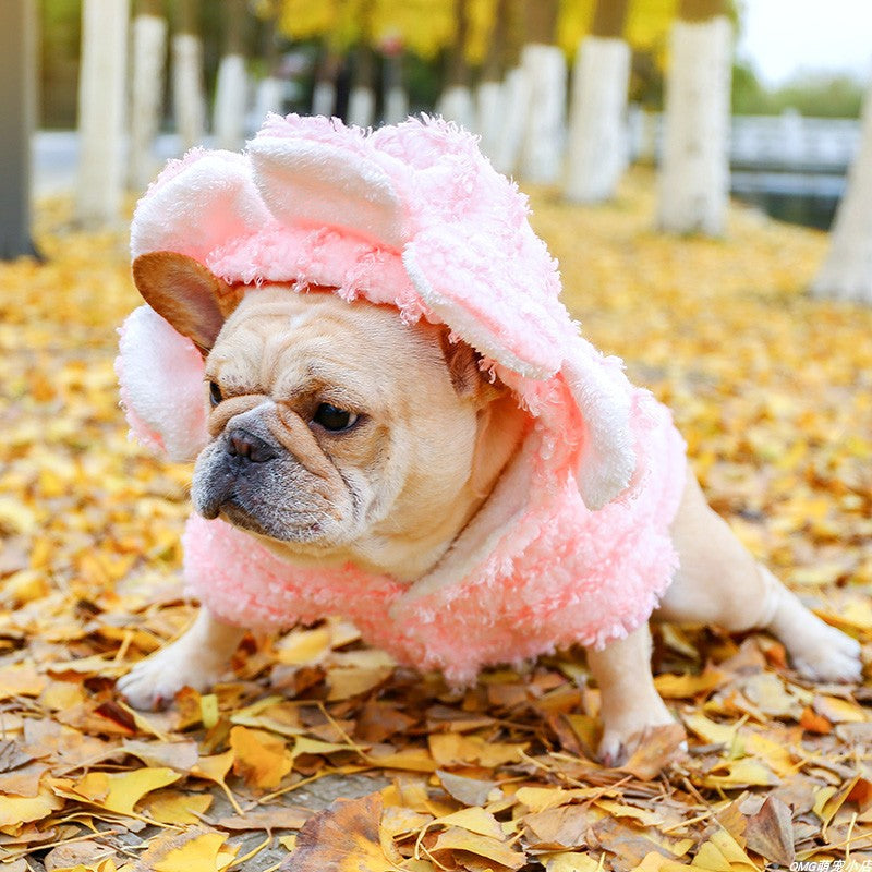 Dog Hoodie Pink Flower Cotton Warm Hoodie Bulldog Pet Coat