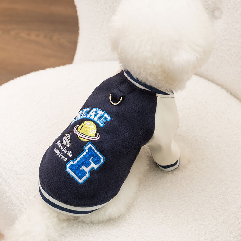 Pink Varsity Dog Jacket with Space Embroidery