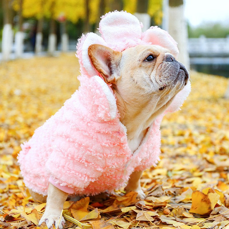 Happy Hoodie for Dogs Pink Flower Cotton Warm Hoodie Bulldog