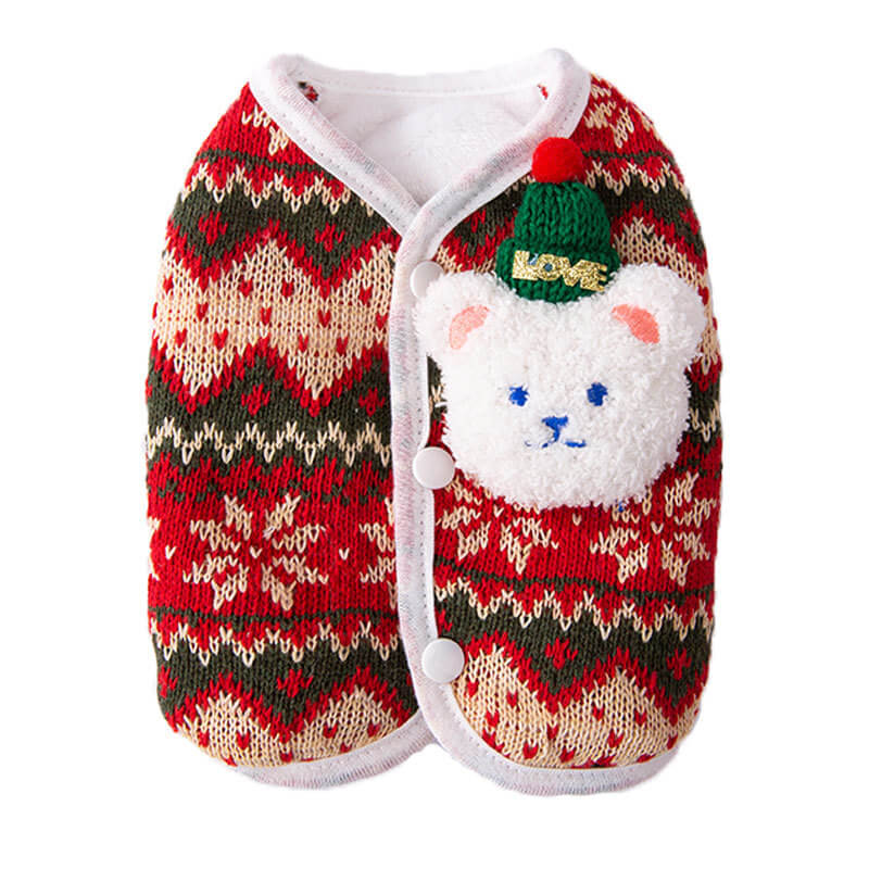 Dog Shirts Christmas Red Three-dimensional Bear Knit Sweater